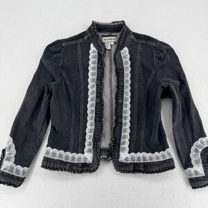 Y2K A.M.I Lace Trim Denim Jacket Large Boho Romantic